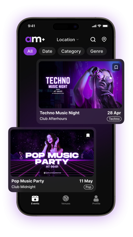 The After Midnight app showing tonight's venues and bonuses